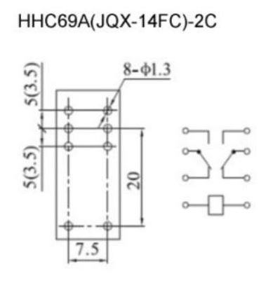 Dimensiones relé miniatura 2 contactos JQX-14FC